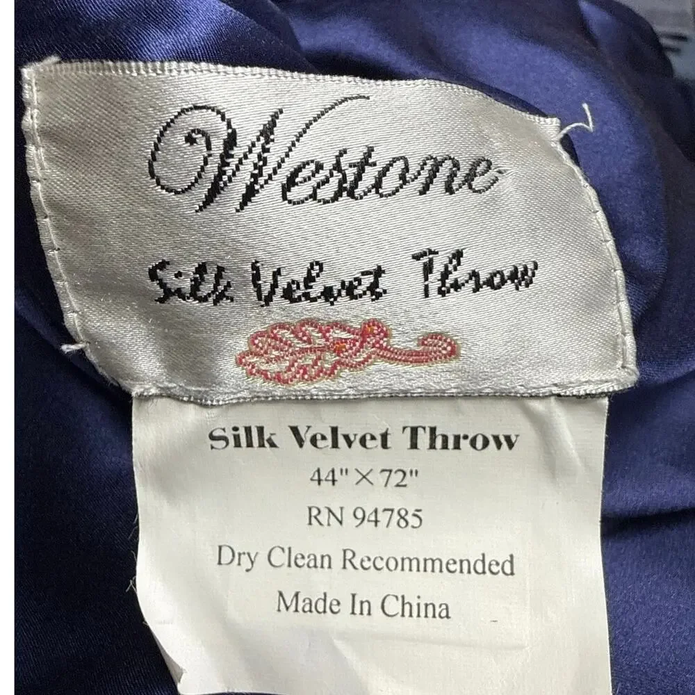 Westone Silk Velvet Burnout Floral Throw Wrap Black Gray Beaded Fringe Vintage